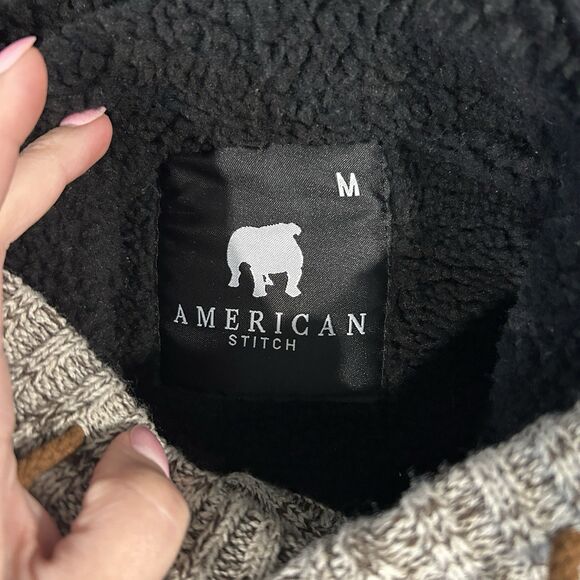 American Stitch Womens Hooded Sweater Medium Elbow Patch Pockets Warm Thick - Picture 6 of 12